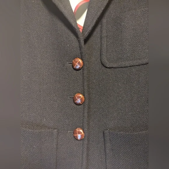 🖤 J.Crew black wool blazer jacket leather 3 buttons lining skulls preppy goth - Picture 2 of 13